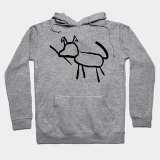 Stick figure, line drawing of a dog. Hoodie